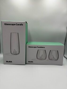 Genuine MOMA Glasscape Carafe & Tumblers Set of Two (2) Design by Aruliden NEW